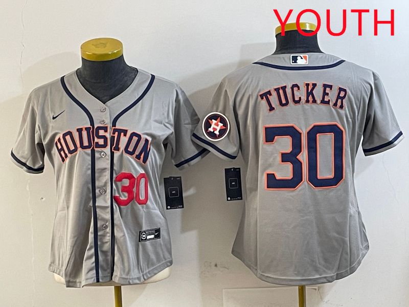Youth Houston Astros #30 Tucker Grey Game 2025 Nike MLB Jersey style 3